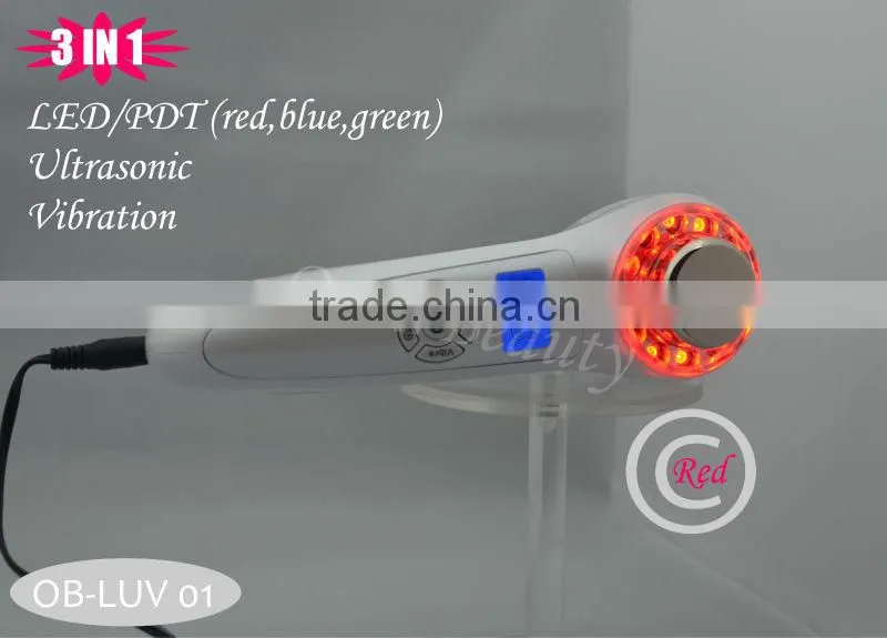 Mini Ultrasound and LED Beauty Device / Blue light for acne removing / Red light for wrinkle removal