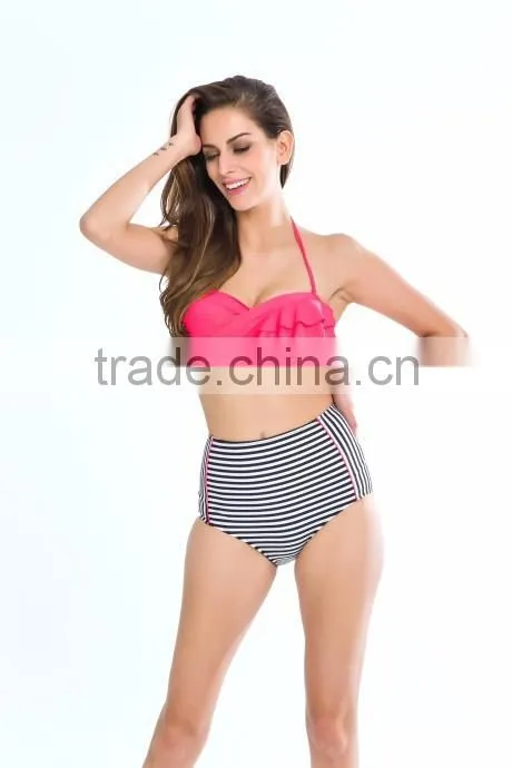 2016 Latest striped Retro High Waist Bikini