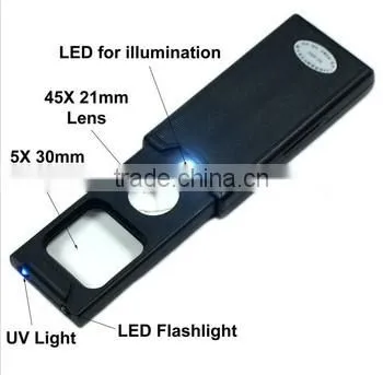 2013 New Mini Illuminated 5X - 45X Jewelers Loupe 30 21mm Magnifier with LED & UV Lights
