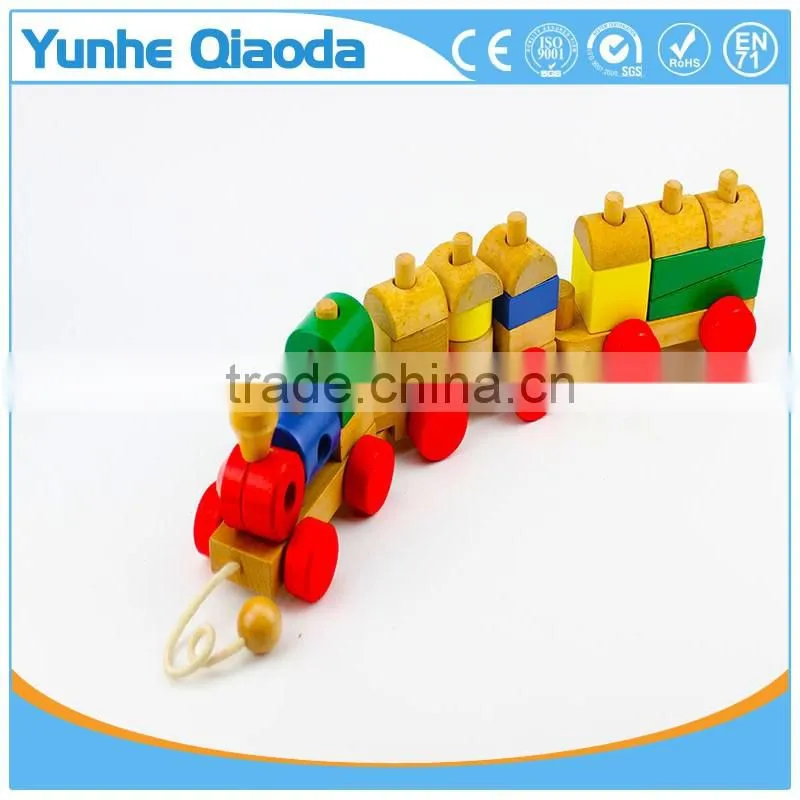 Wood Puzzle Train Toys Geometric Building Blocks Education Gift