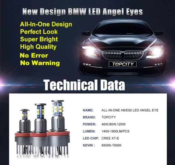 TOPCITY New Design All-In-One H8 LED Angel Eyes