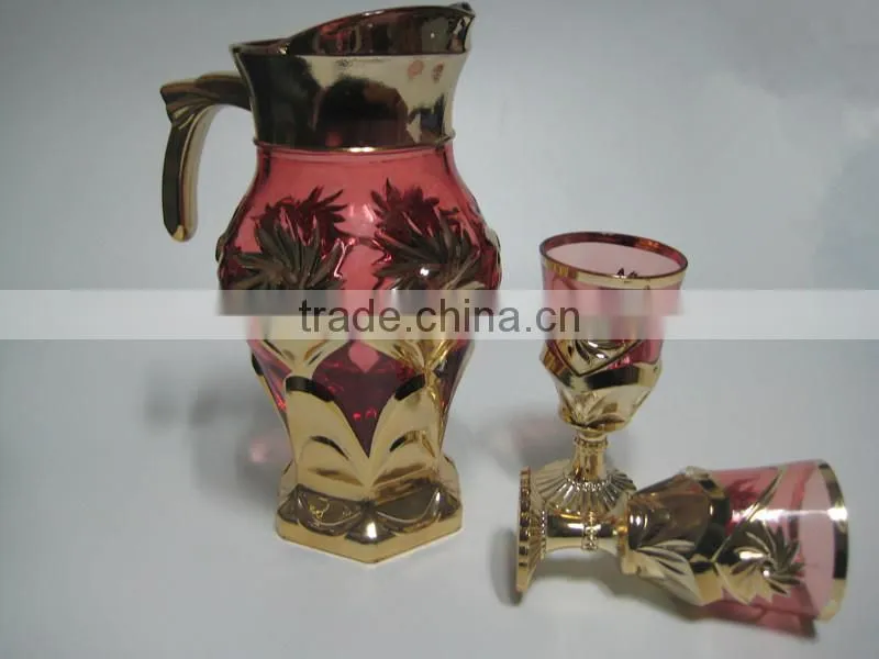 7pcs golden glass set with color,7pcs of gold plated glassware sets