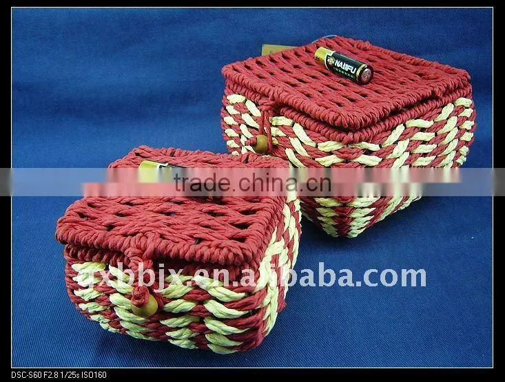 Red square paper rope woven iron frame bonbonniere storage box