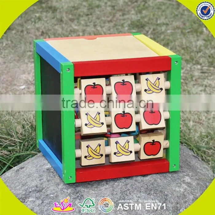 2017 wholesale wooden cubic wire bead children wooden cubic wire bead colorful wooden cubic wire bead W11B060