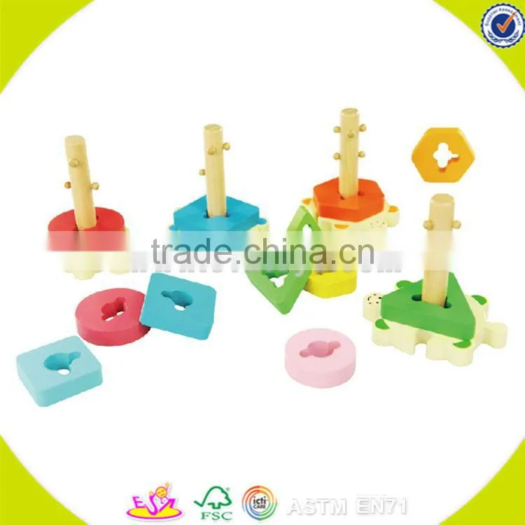 wholesale colorful kids stacking wooden geometric blocks educational children wooden geometric blocks game W13E064