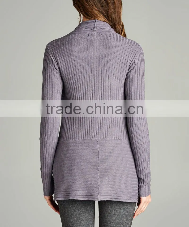 Latest Design Ladies Sweater Western Apparel Romantic Layer Knitted Ribbed Gray New Fashion Cardigan 2017 Women
