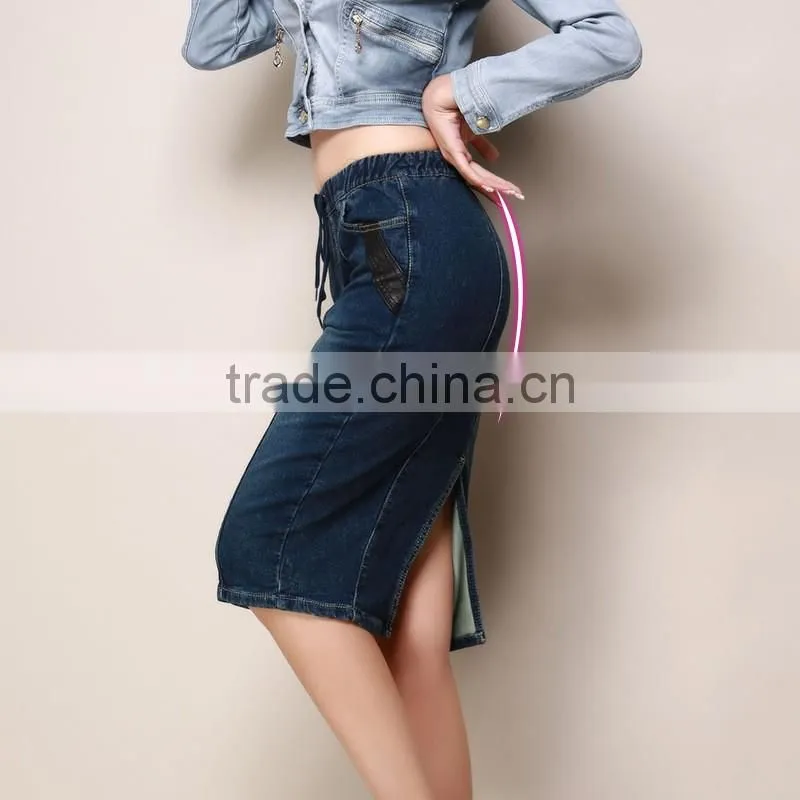 2016 Fashion wholesale long denim skirts, sexy midi pencil skirt jeans for women