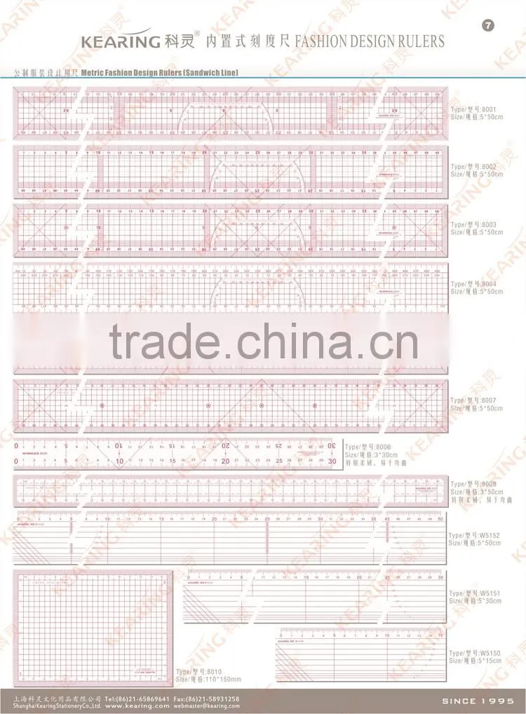Kearing Metric Fashion Design Rulers 5*50 Garment Pattern Grading Rulers #8007