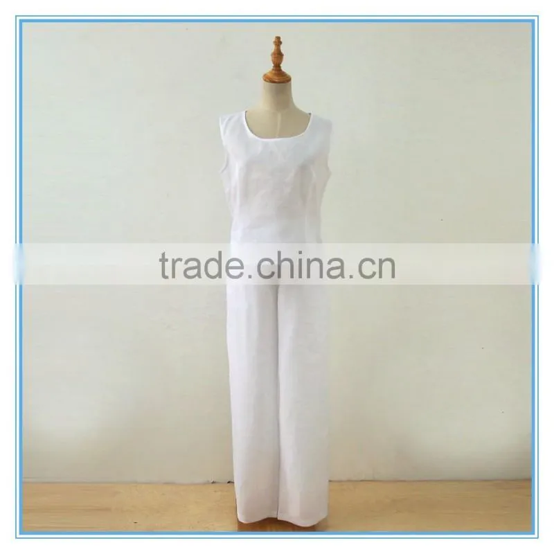 Wholesale Linen Suits 3 Pieces Pants Suits Woman Church Suits With Embroidery Cutwork Design