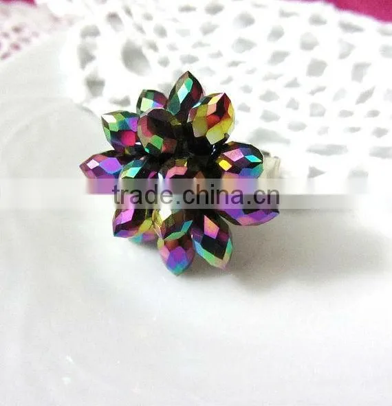 fashion pink burst flower rings, crystal ball bead rings, new products for 2013