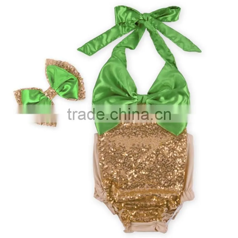 OEM Manufacturer Boutique Baby Swimwear Kids Sequins Beachwear with Headband