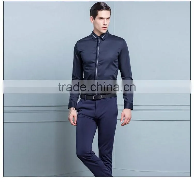 New Design Navy Colour Italian Shirt Men Long Sleeve 2016