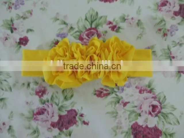Lovely Baby Girls Hair Accessories Three Flower Elastic Headband Many Solid Colors Choice