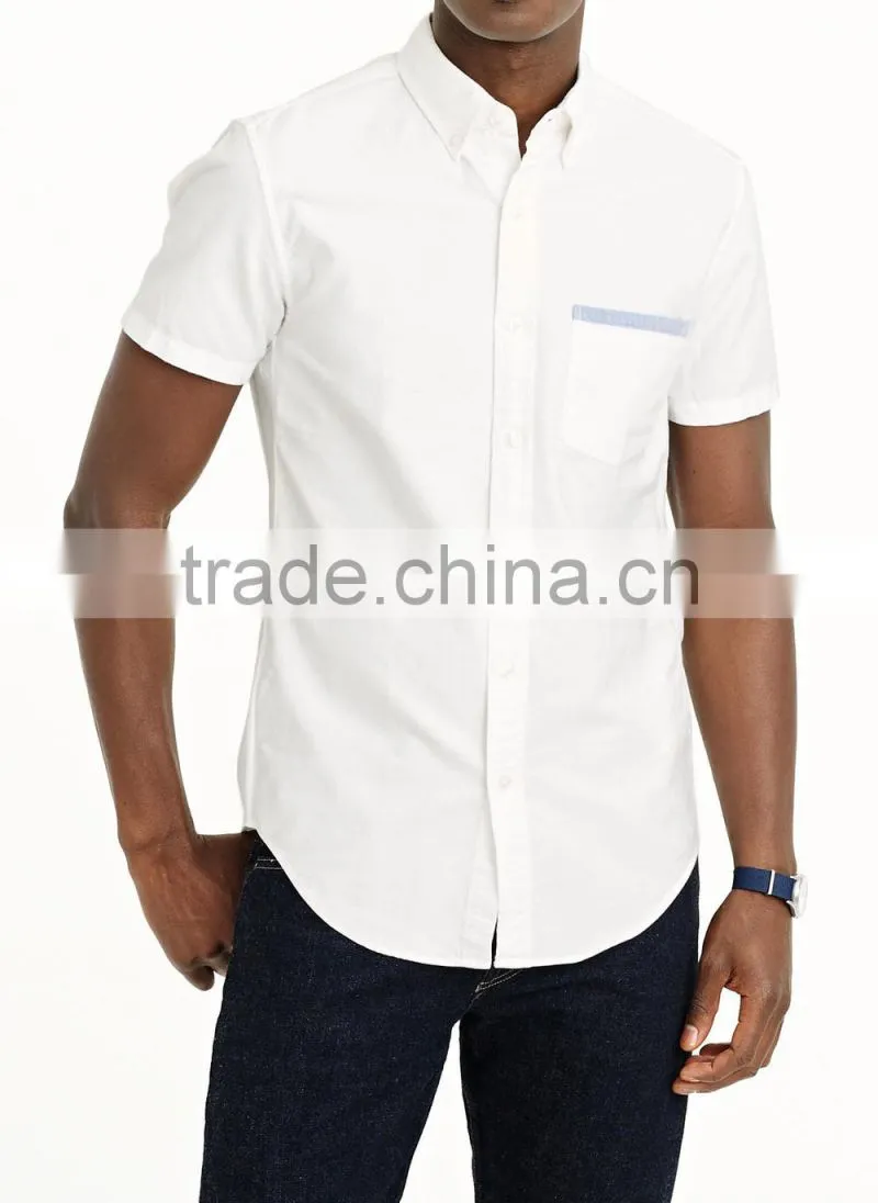 2015 SHORT-SLEEVE VINTAGE OXFORD SHIRT WITH TIPPED POCKET slim fit button down summer men shirts