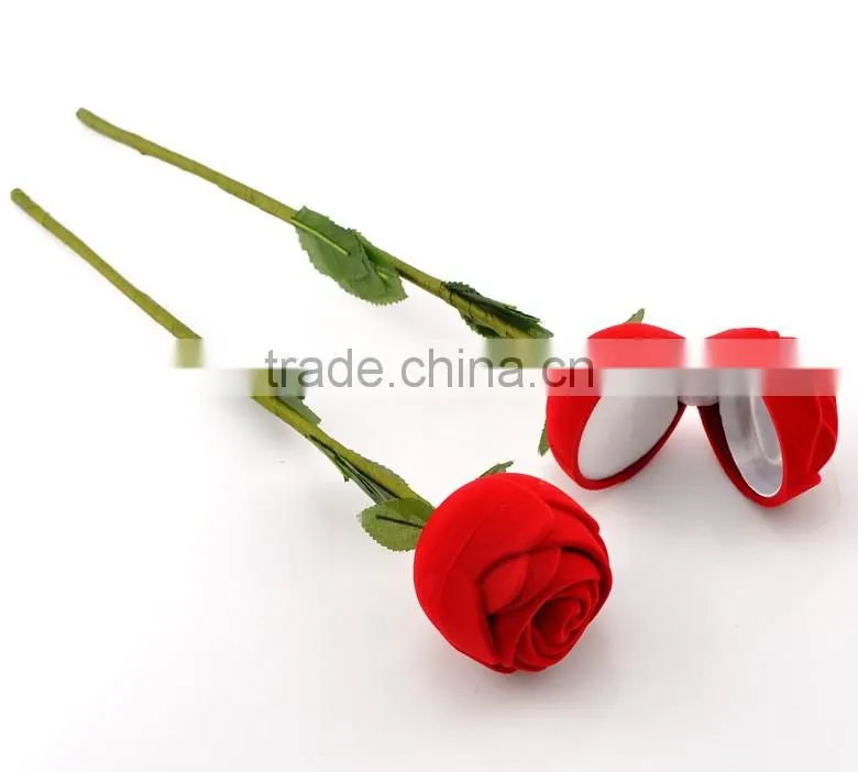 Wholesale Custom Red Rose Flower Velvet Rings Jewelry Display Box