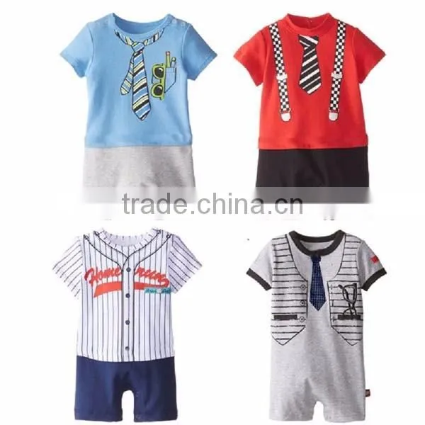gentle style short sleeve baby boy romper with necktie
