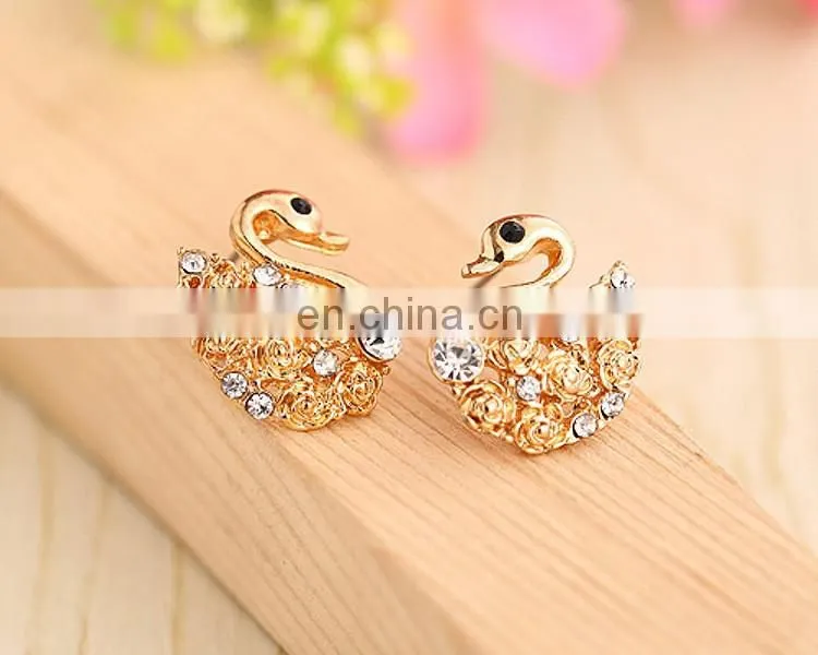 swan style ear stud rhinestone women fashion earring
