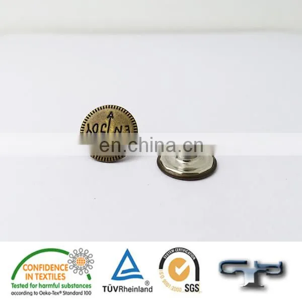 Embossed custom gold color brass metal jeans button
