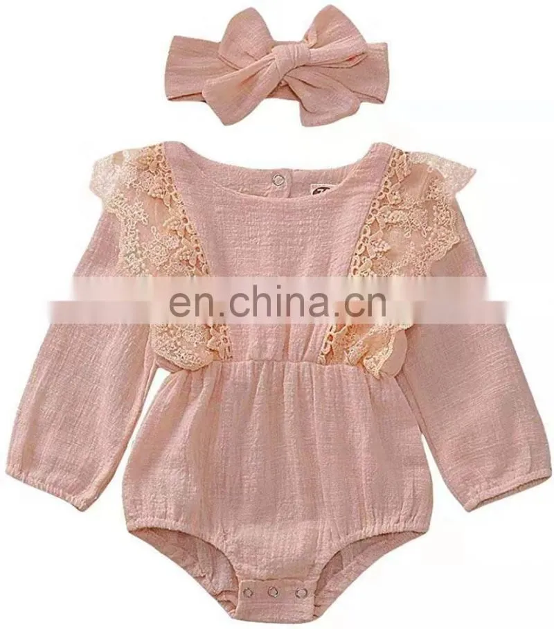 Solid Color Breathable Newborn Baby Romper Long Sleeve Baby Clothes Linen