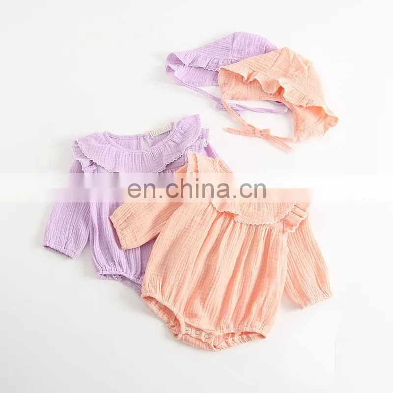 Lovely Baby Clothing Romper Long Sleeve Linen Ruffle Baby Romper