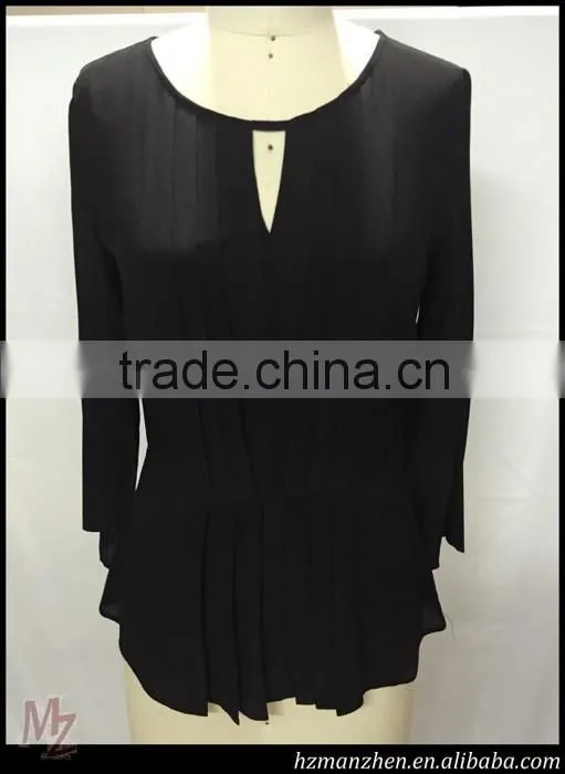 Black silk v-neck long-sleeve middle-aged lady silk blouse