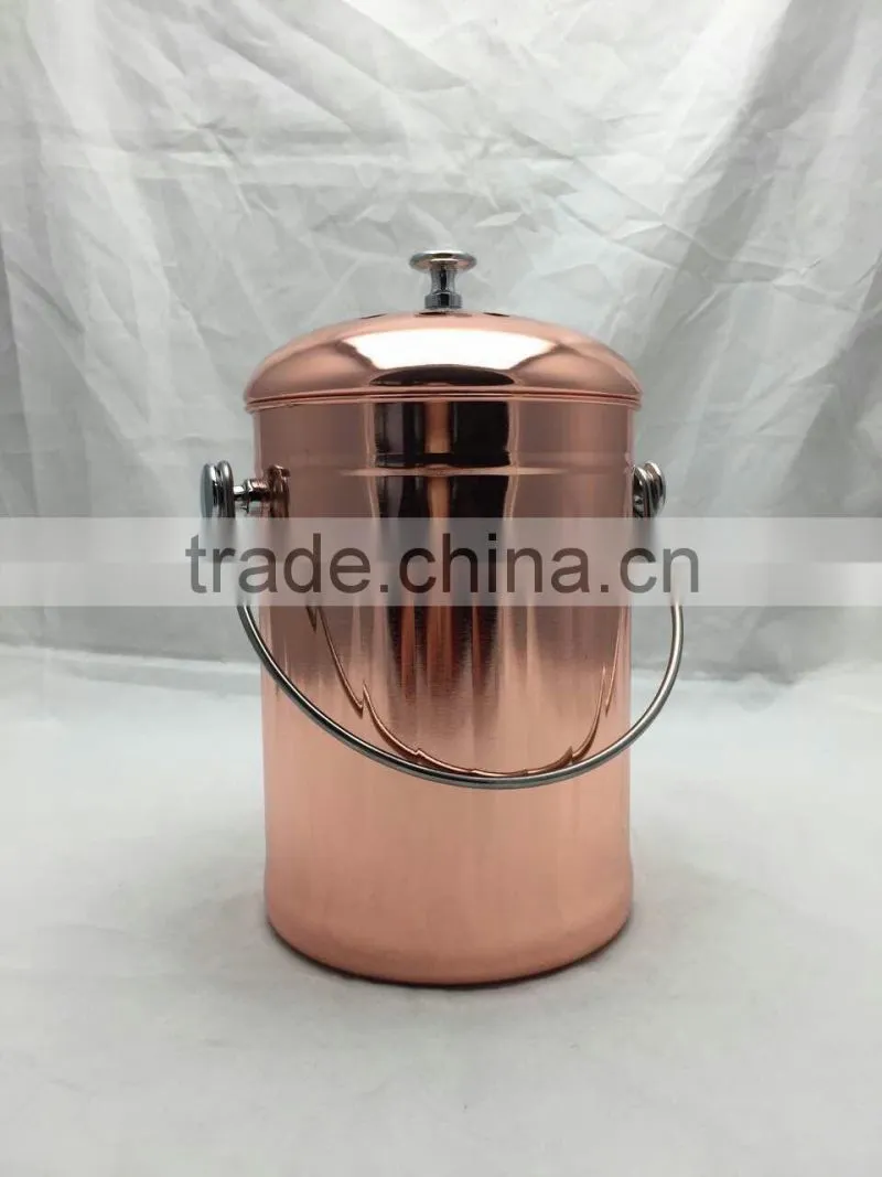 Copper-Plated Stainless Steel Compost Bin with Two Odor-Absorbing Filters - 1 Gallon