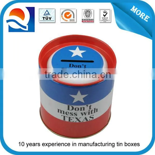 Newly design round tin money box/tin box factory/metal tin