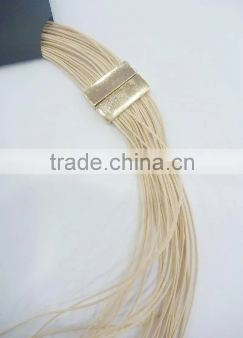 FACHION MULTI ROW WAX CORD NECKLACE WITH METAL TUBES MAGNET CLOSURE