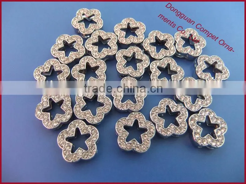 10mm Full Rhinestones Plum 10mm Diamond Slide Plum Flower Charm Metal Jewelry Crafts Wholesale