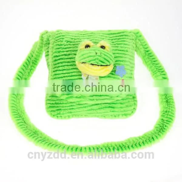 Cute Soft Plush Animal Satchel/New Design Cuddly Toy Frog Zipper Bag/Plush Animal Frog bag