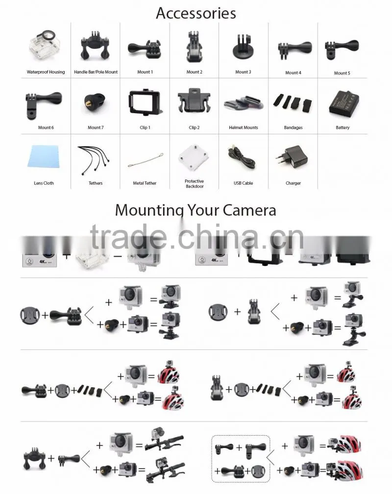 H8 4K WiFi Action Camera Waterproof 2 inch TFT LCD Screen DV Helmet Camcorder Sport Video dual screen action camera