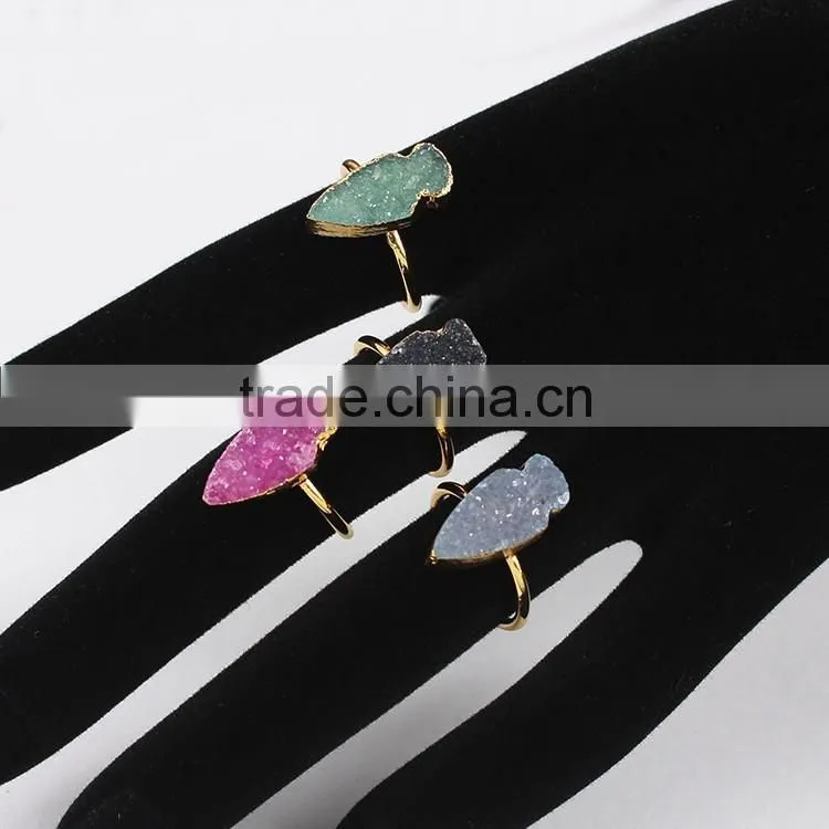 RG1091 Gold plated arrowhead Druzy Geode stone boho ring