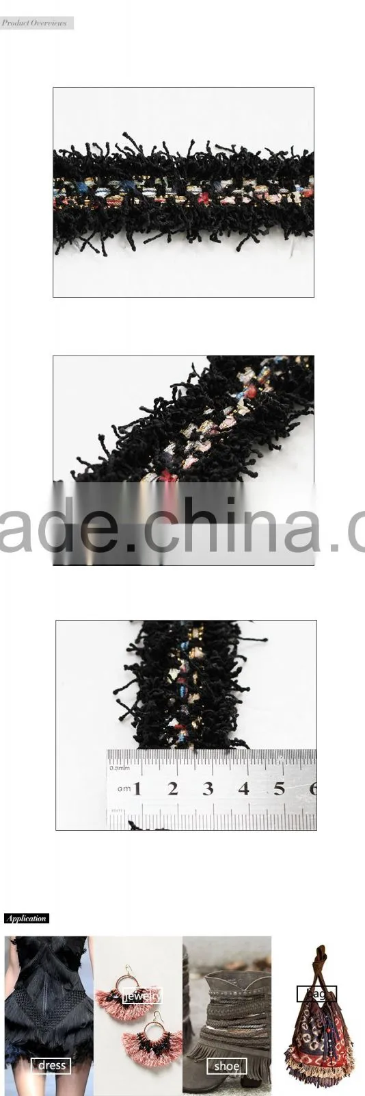 Fashional 3.5cm width Black ribbon trim for dress