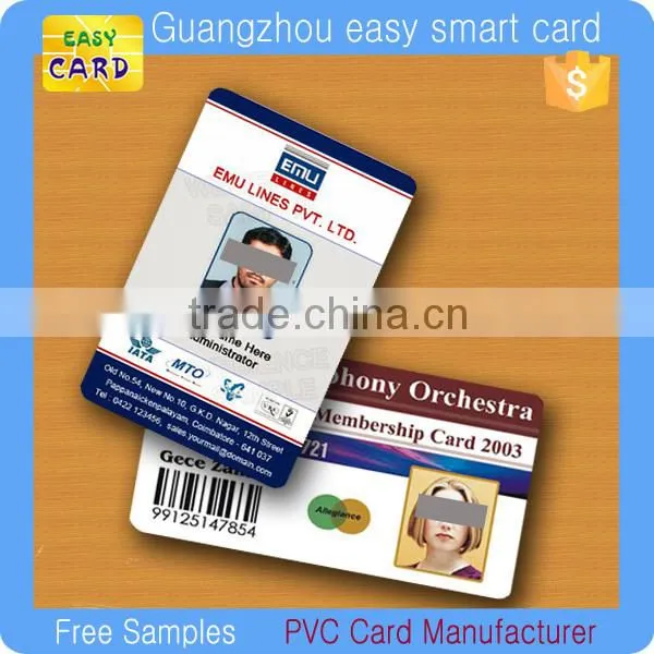 Custom printable pvc photo ID card with barcode