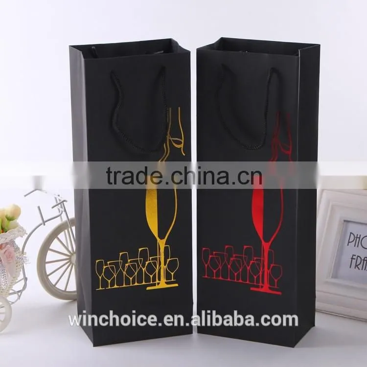 black cardboard bag ,wine bag ,promotion bag , hot silver/gold craft printing, cotton handle