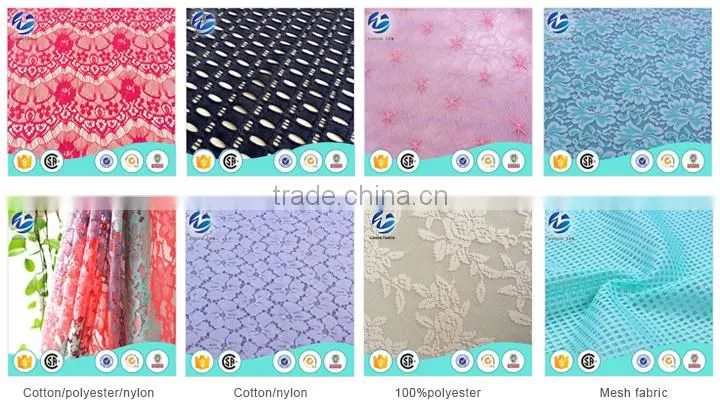 Good quality cotton nylon net cord lace fabric with scallop edges for garment