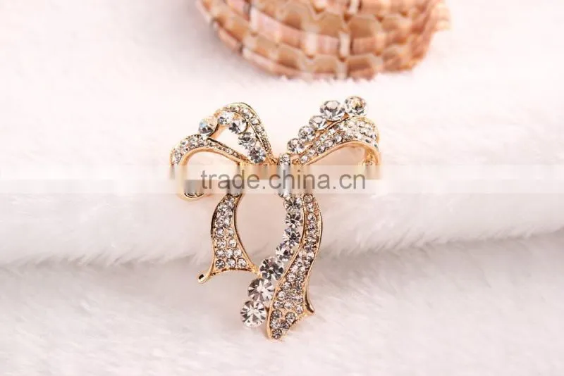 Magnetic Big Bowknot Rhinestone Brooch For Wedding Decoration,Fashion Design Beaded Bow Brooch Pin
