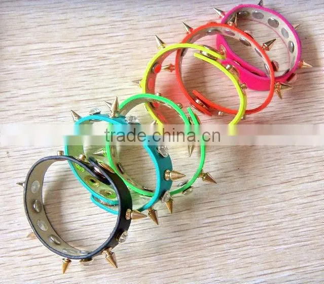 2013 Hot Sale Leather Bracelet With Rivet and Diamond Punk Bracelet