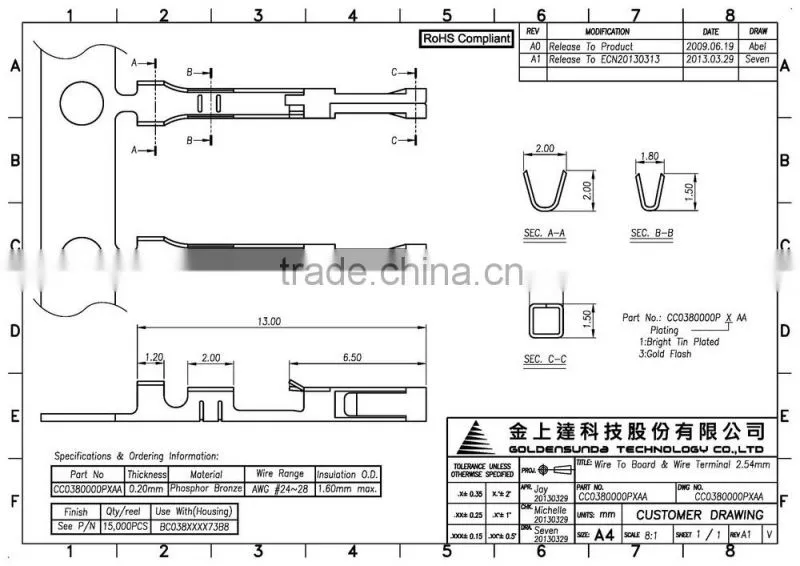 2.54mm Pitch Wire to Wire Connector Terminal