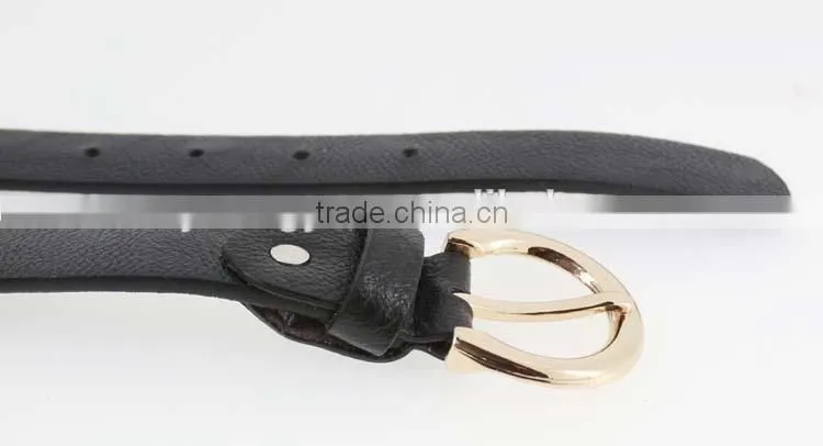 Women's fashion metal studded black leather belt with shiny gold buckles in yiwu