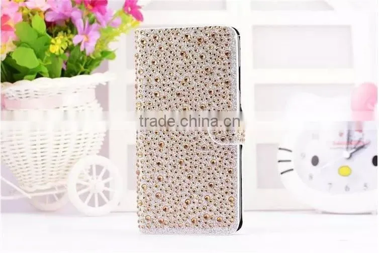 Customized Rhinestone Leather Stand Phone Case Flip Cover For Samsung Galaxy on7