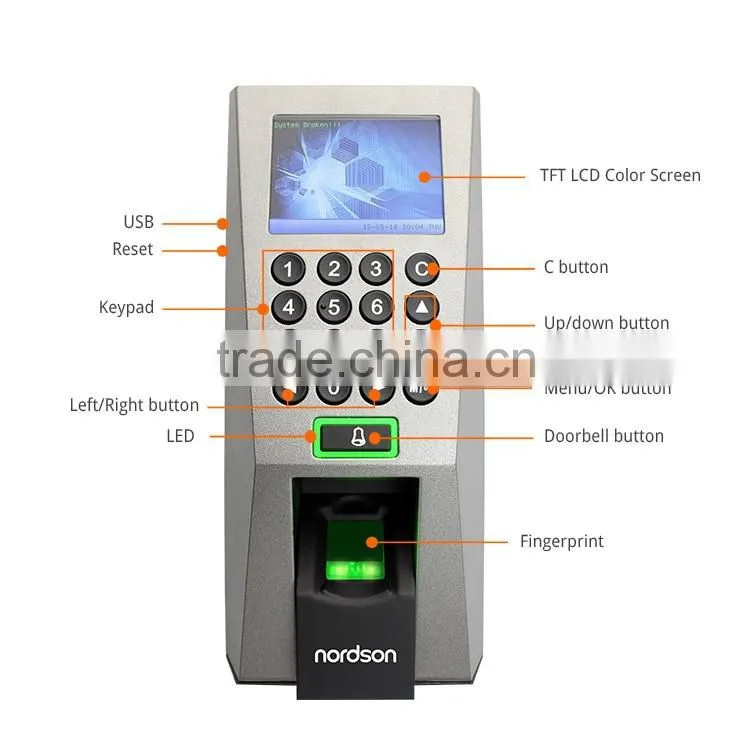 Easy to Use Metal Time Attendance Touch Screen for Biometric Fingerprint Access Control System