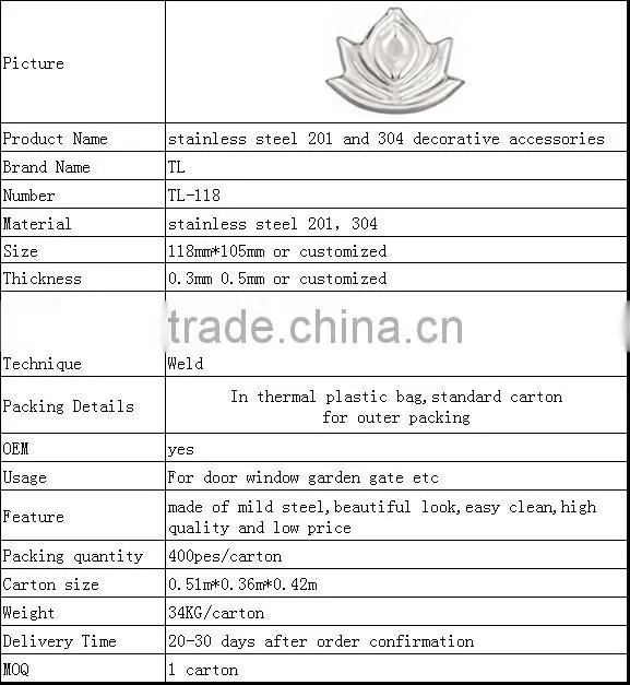 stainless steel 201 and 304 decorative accessories flower