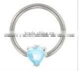 PINK Heart Shaped Gemstone BCR Nipple, Belly Rings -14G