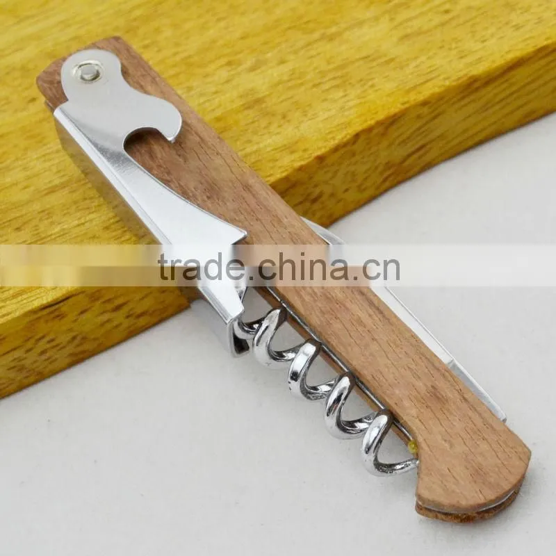 Multi Fuction Chrome Plate Bottle Opener Wood Corkscrew