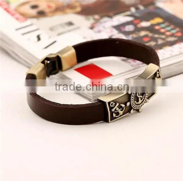 New design mens leather anchor bracelet/anchor bracelet men