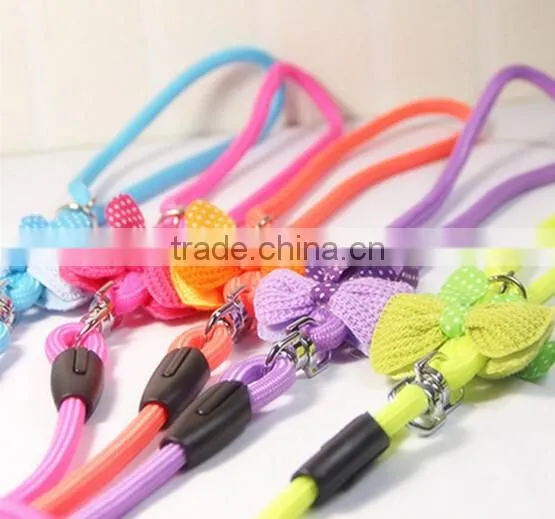MegiPet Hot Pink Pet Dog Collar Suede Leather Leash Bowknot Adjustable Puppy Cat