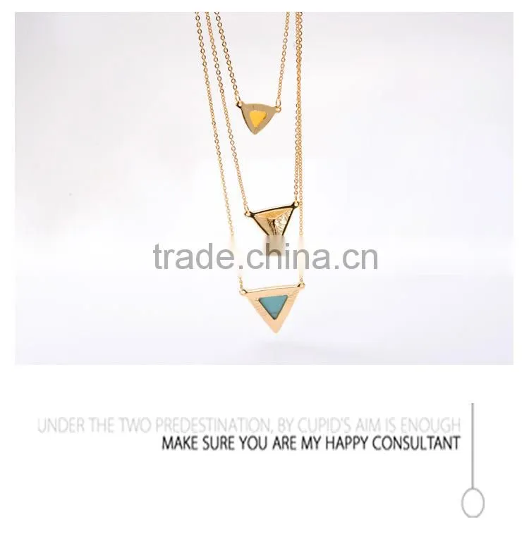 Yiwu factory three layers triangle turquoise necklace
