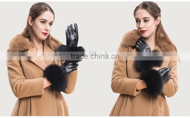 High Quality Sheepskin Gloves With Real Fox Fur Trim Perfect Finger Type