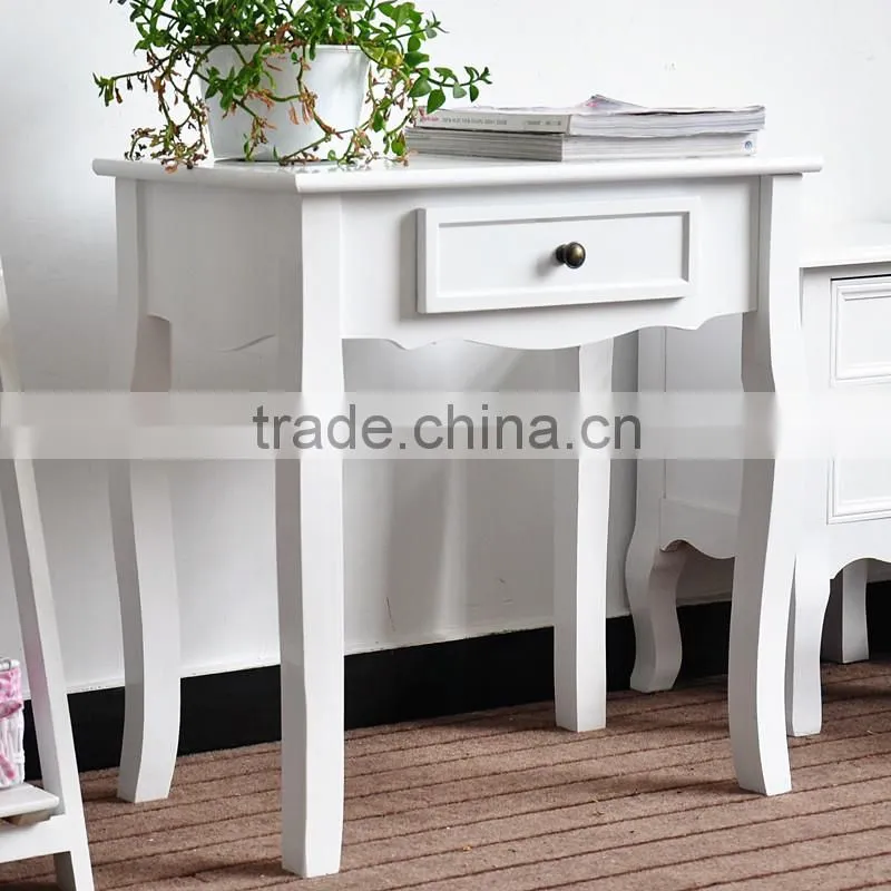 White smal solid wood tables with drawer